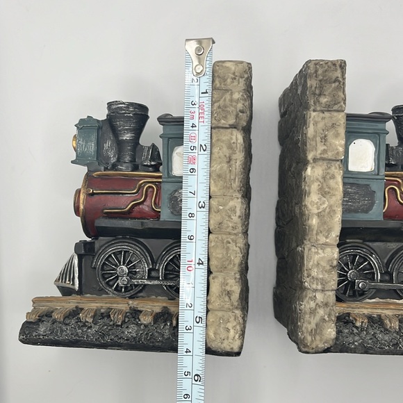 Vintage Steampunk Locomotive Train Engine Resin Bookends 1990s - Picture 5 of 11
